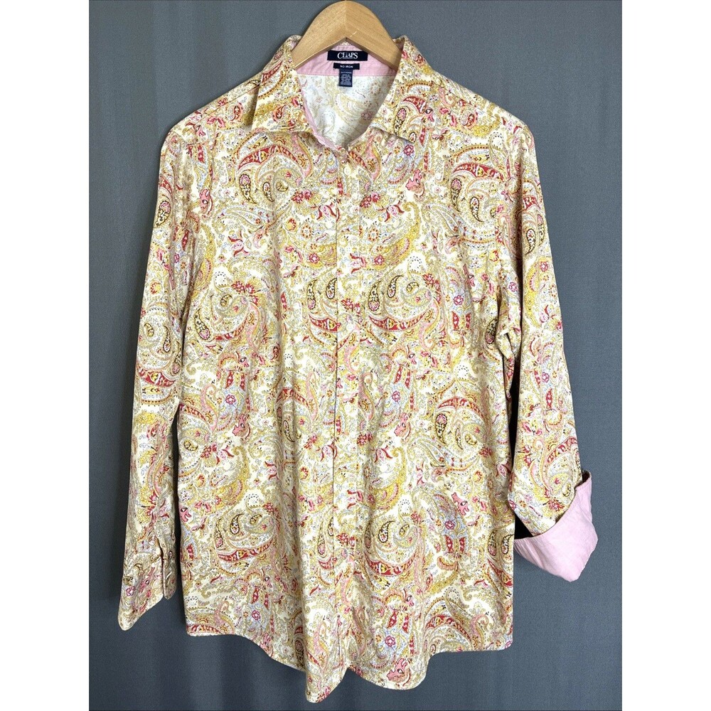 Chaps Button Up Cotton Shirt No Iron 2X Multicolor Paisley Preppy Artsy Casual